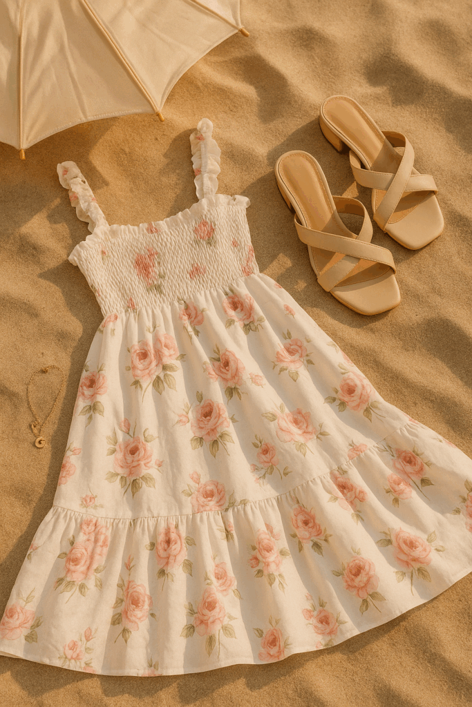 E1FB879C-9959-44FC-90E8-3249D5A67851 a dress and sandals on sand